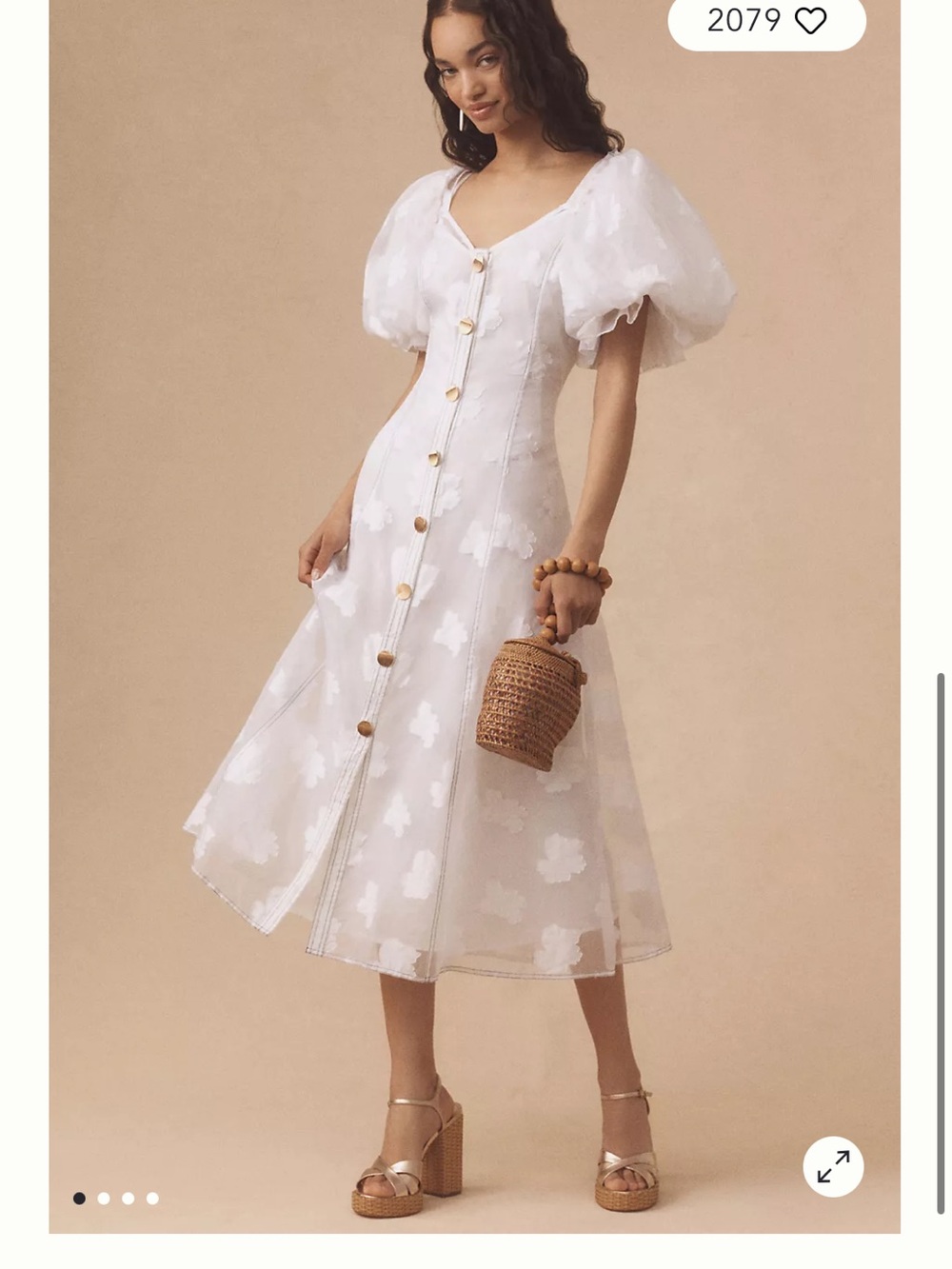 Anthropologie Let me be sheer puff sleeve midi dress